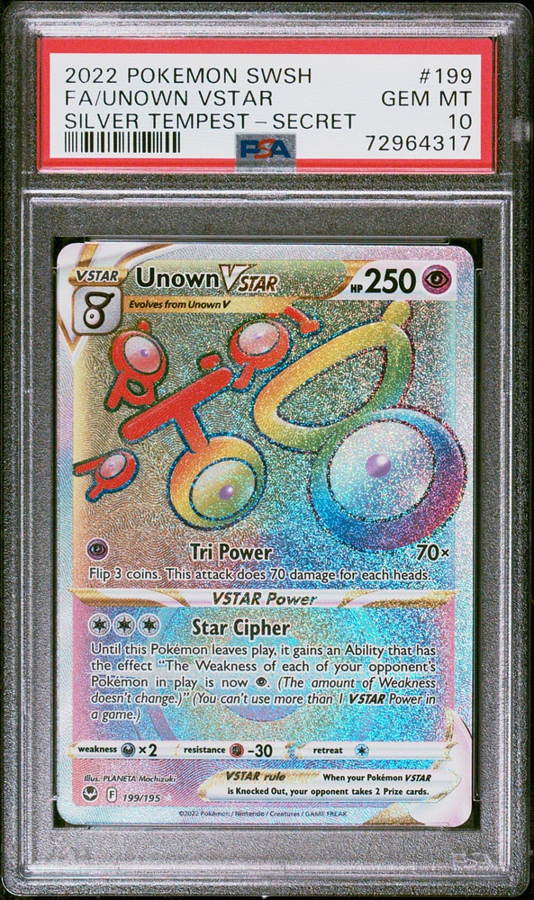 2022 Pokemon Sword & Shield Silver Tempest 199 Full Art/unown Vstar Secret PSA
