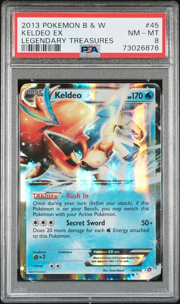 2013 Pokemon Black & White Legendary Treasures 45 Keldeo Ex PSA 8