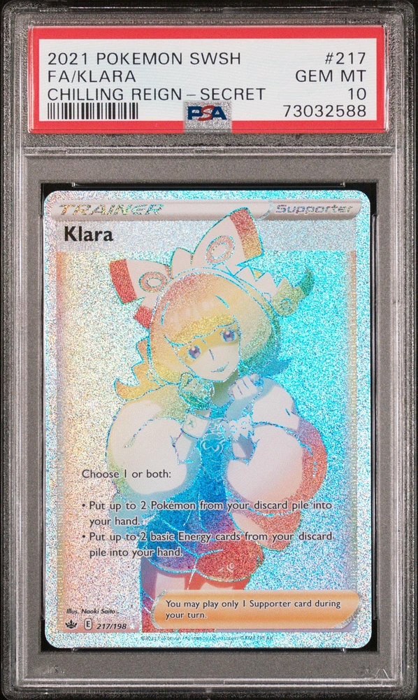 2021 Pokemon Sword & Shield Chilling Reign 217 Full Art/klara Secret PSA 10