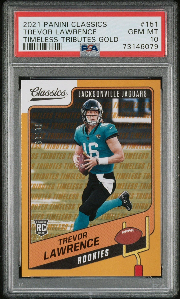 2021 Panini Classics 151 Trevor Lawrence Timeless Tributes Gold PSA 10
