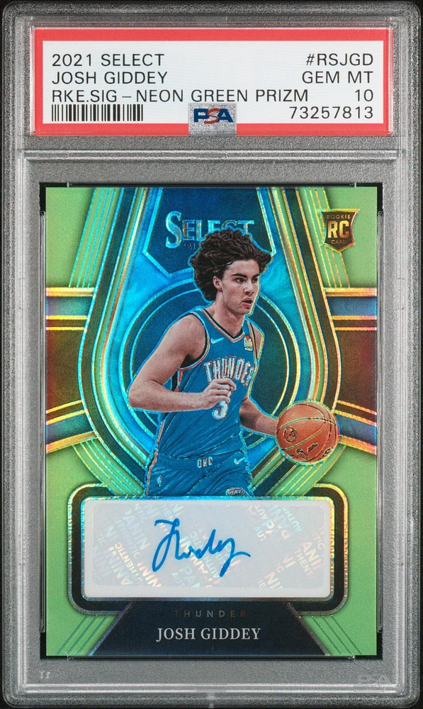 2021 Panini Select Rookie Signatures Rsjgd Josh Giddey Neon Green Prizm PSA 10
