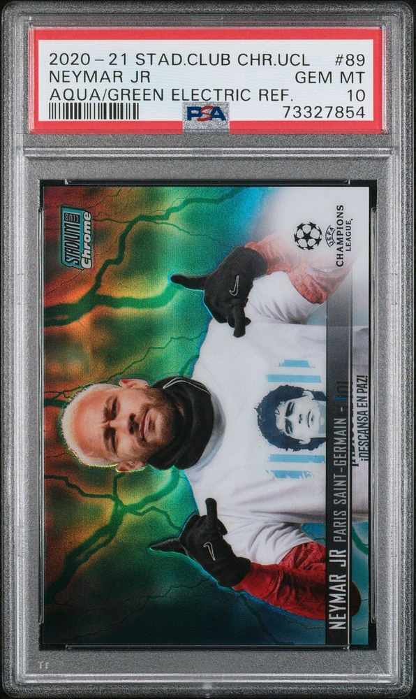 2020 Stadium Club Chrome Uefa Champions League 89 Neymar Jr Aqua/green Electric Refractor PSA 10
