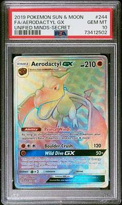2019 Pokemon Sun & Moon Unified Minds 244 Fa/aerodactyl Gx PSA 10