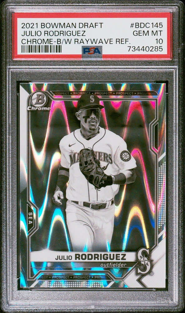 2021 Bowman Draft Bdc145 Julio Rodriguez Chrome-black & White Raywave Refractor PSA 10