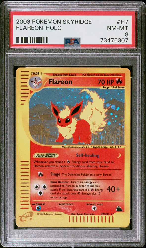 2003 Pokemon Skyridge H7 Flareon-holo PSA 8