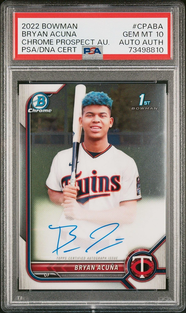 2022 Bowman Chrome Prospect Autographs Cpaba Bryan Acuna PSA 10