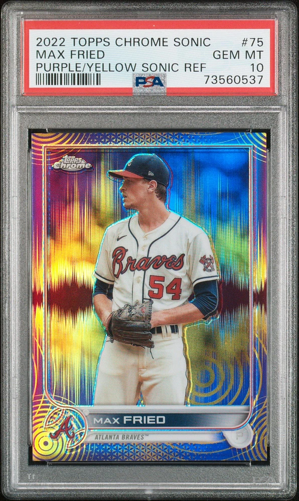 2022 Topps Chrome Sonic 75 Max Fried Purple/yellow Sonic Refractor PSA 10