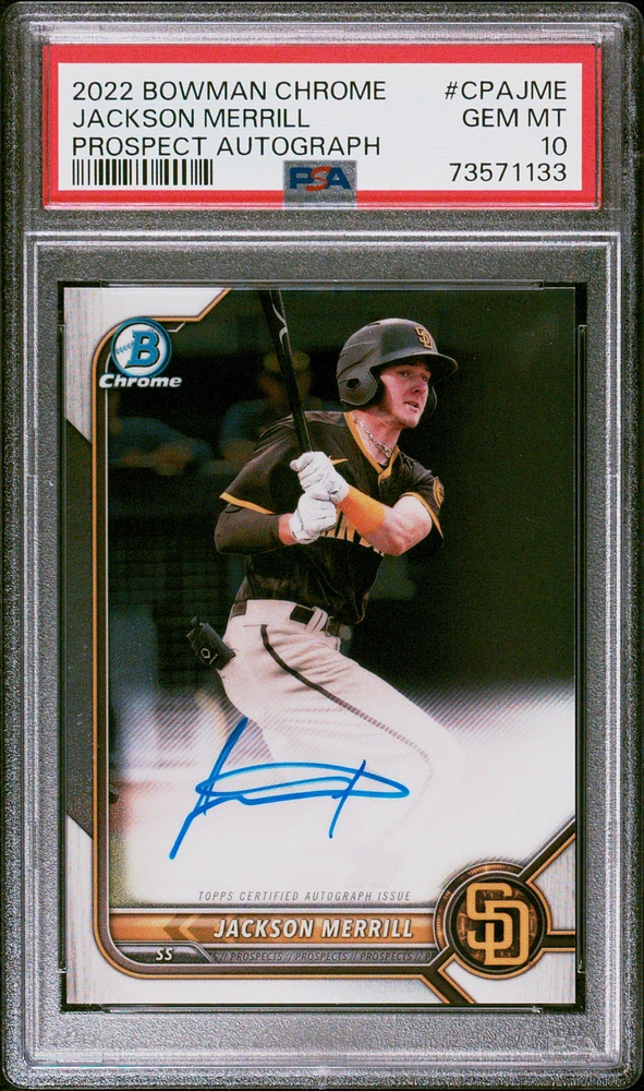 2022 Bowman Chrome Prospect Autographs Cpajme Jackson Merrill PSA 10