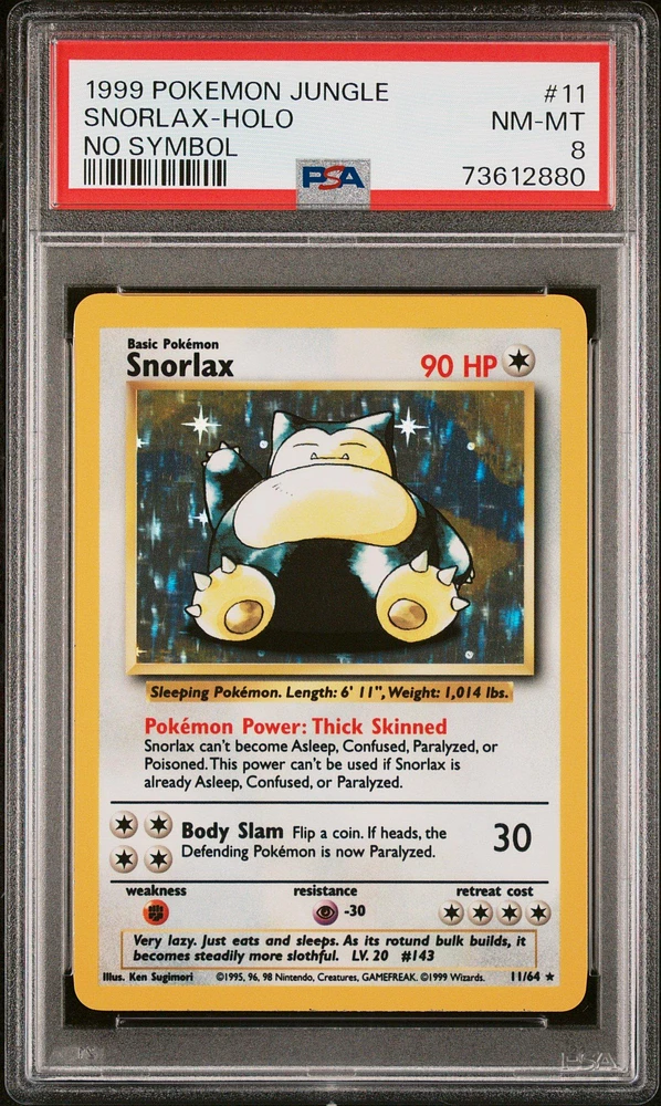 1999 Pokemon Jungle 11 Snorlax-holo No Symbol PSA 8