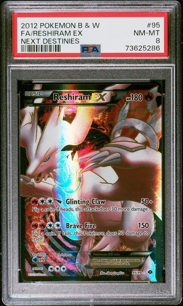 2012 Pokemon Black & White Next Destinies 95 Full Art/reshiram Ex PSA 8
