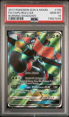 2017 Pokemon Sun & Moon Burning Shadows 130 Full Art/tapu Bulu Gx PSA 10