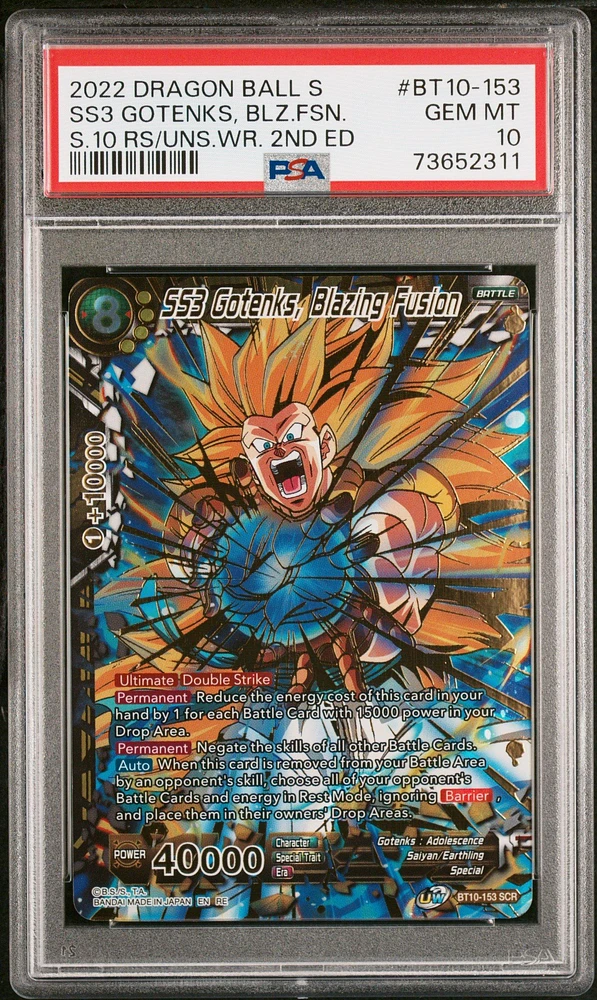 2022 Dragon Ball Super Card Game Series 10 Rise Of The Unison Warrior 2nd Edition Bt10-153 Ss3 Gotenks, Blz.fsn. PSA 10