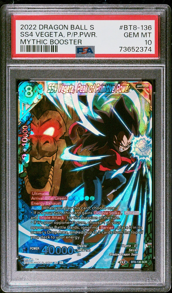 2022 Dragon Ball Super Card Game Mythic Booster Bt8-136 Ss4 Vegeta, Peak Of Primitive Power PSA 10
