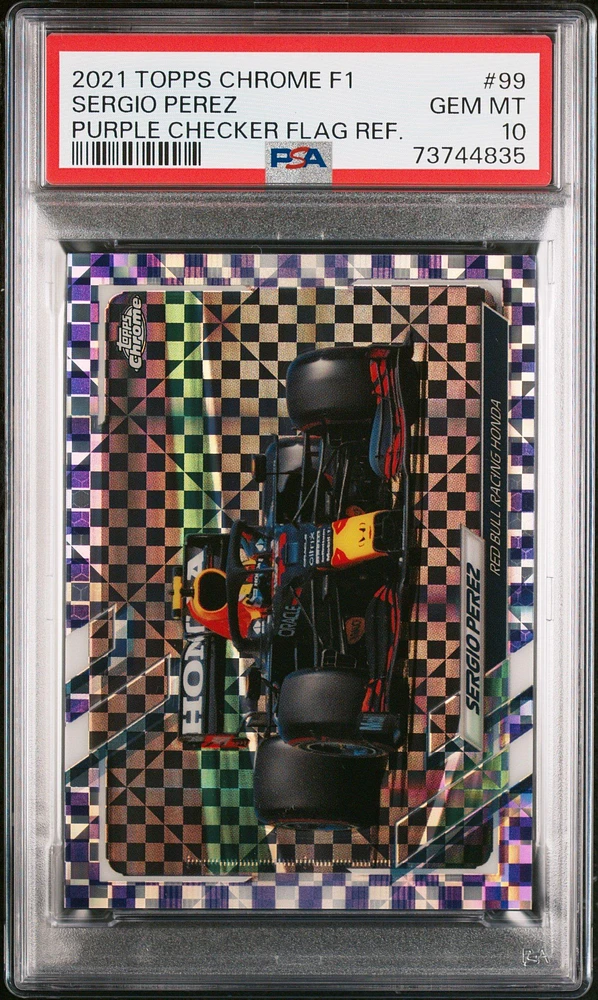 2021 Topps Chrome Formula 1 99 Sergio Perez Purple Checker Flag Refractor PSA 10