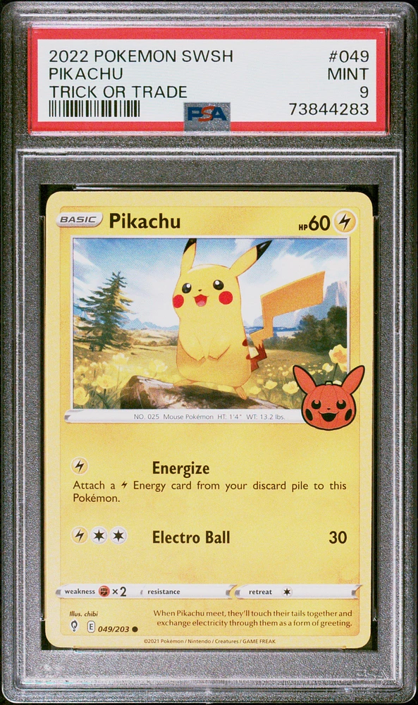 2021 Pokemon Sword & Shield Evolving Skies 049 Pikachu Trick Or Trade 2022 PSA 9