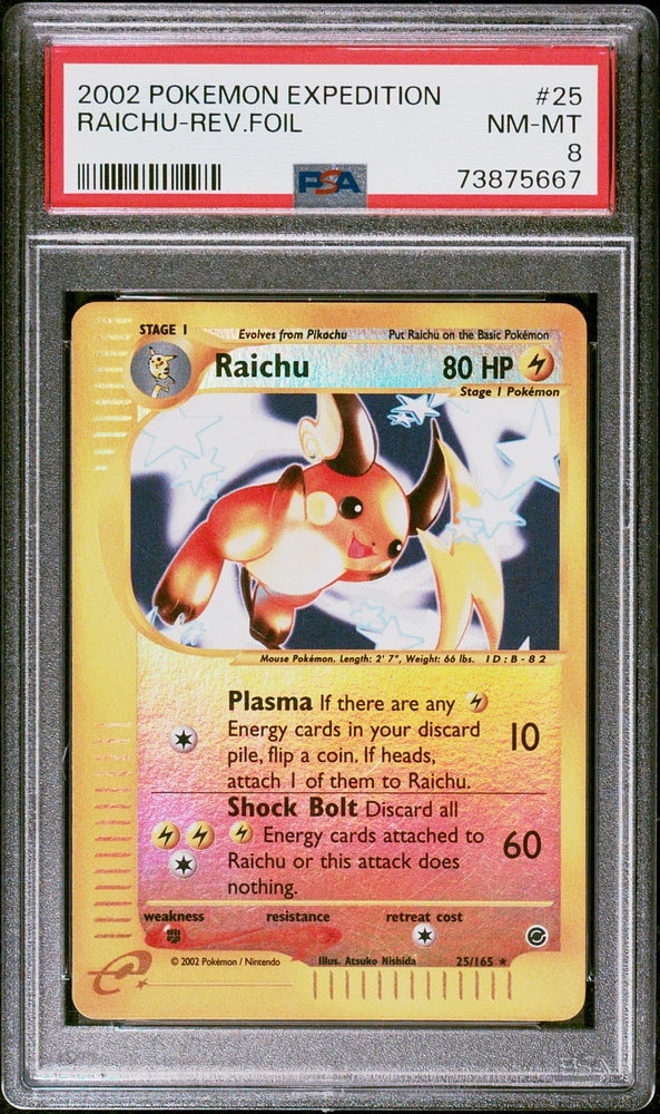 2002 Pokemon Expedition 25 Raichu-reverse Foil PSA 8