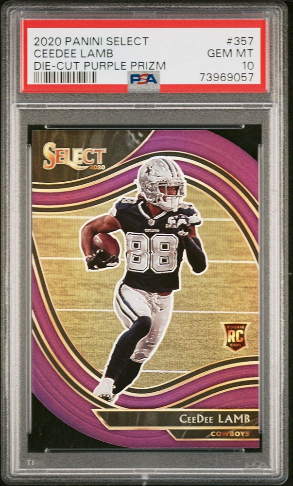 2020 Panini Select 357 Ceedee Lamb Die-cut Purple Prizm PSA 10
