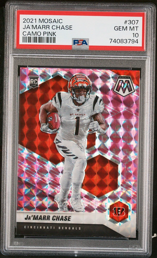 2021 Panini Mosaic 307 Ja'marr Chase Camo Pink PSA 10