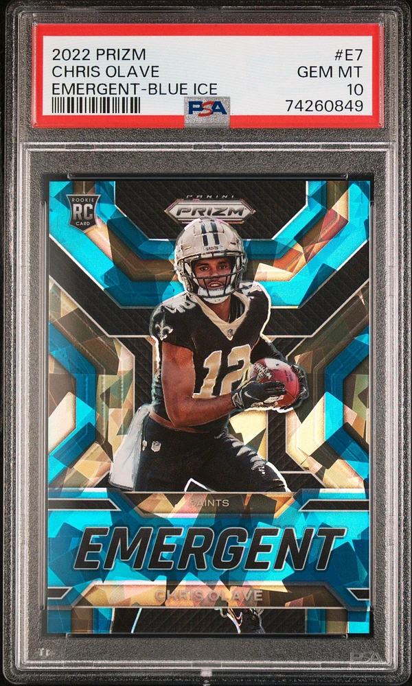 2022 Panini Prizm Emergent E7 Chris Olave Blue Ice PSA 10