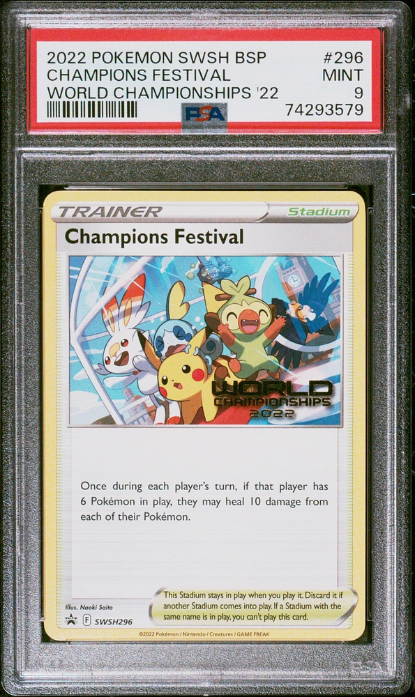 2022 Pokemon Swsh Black Star Promo 296 Champions Festival World Championships 2022 PSA 9