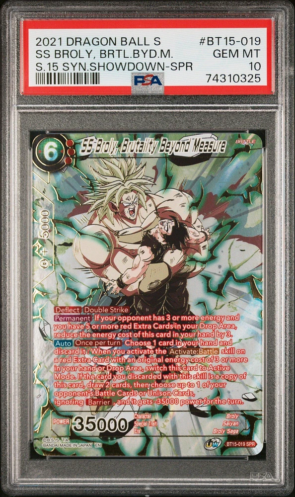 2021 Dragon Ball Super Card Game Series 15 Saiyan Showdown Bt15-019 Ss Broly, Brutality Beyond Measure Special Rare PSA 10