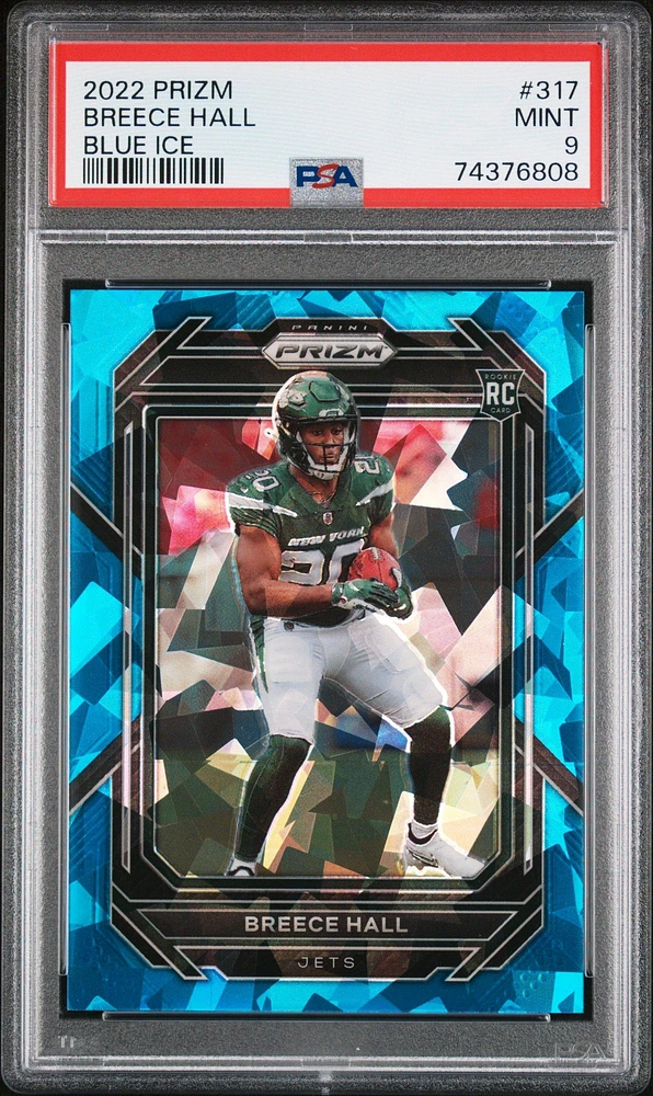 2022 Panini Prizm 317 Breece Hall Blue Ice PSA 9