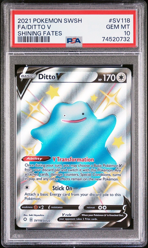 2021 Pokemon Sword & Shield Shining Fates Sv118 Fa/ditto V PSA 10