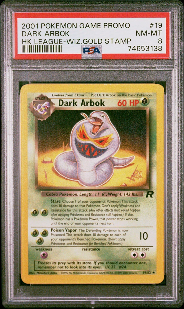2001 Pokemon Game Promo 19 Dark Arbok Hong Kong League W/wizards Gold Stamp PSA 8