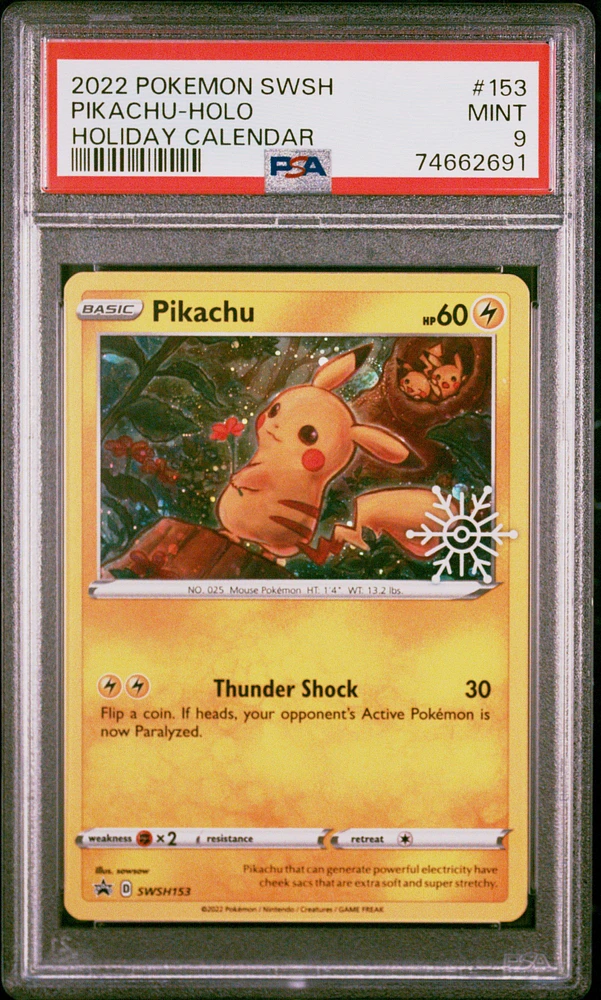 2022 Pokemon Swsh Black Star Promo 153 Pikachu-holo Holiday Calendar 2022 PSA 9