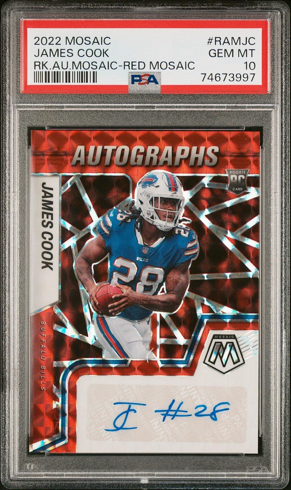 2022 Panini Mosaic Rookie Autograph Mosaic Ramjc James Cook PSA 10
