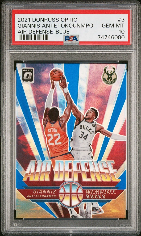 2021 Panini Donruss Optic Air Defense 3 Giannis Antetokounmpo Blue PSA 10