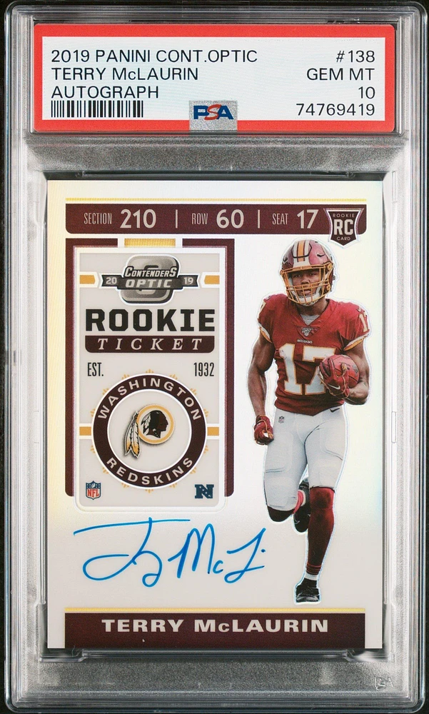 2019 Panini Contenders Optic 138 Terry Mclaurin Autograph PSA 10