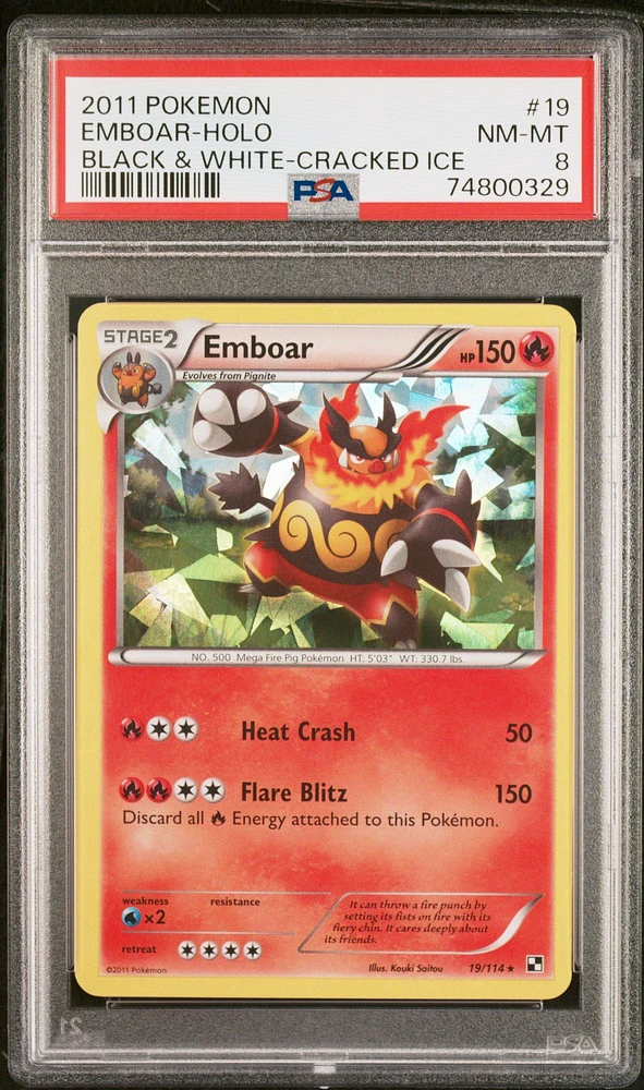 2011 Pokemon Black & White 19 Emboar-holo Cracked Ice PSA 8