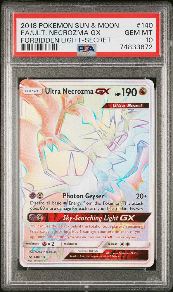 2018 Pokemon Sun & Moon Forbidden Light 140 Full Art/ultra Necrozma Gx Secret PSA 10
