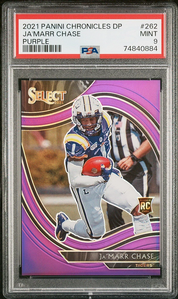 2021 Panini Chronicles Draft Picks 262 Ja'marr Chase Purple PSA 9