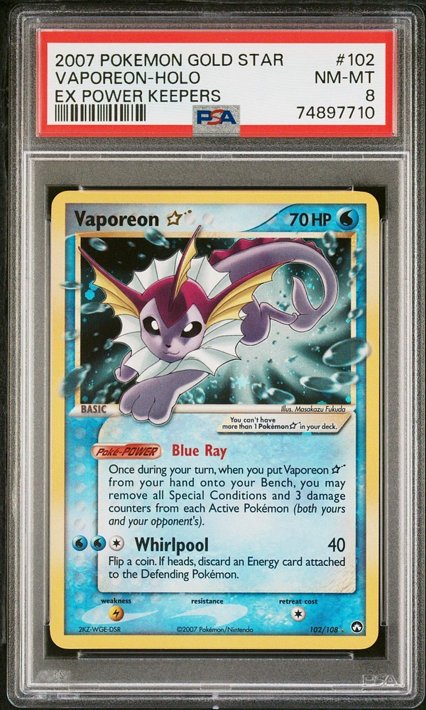 2007 Pokemon Ex Power Keepers 102 Vaporeon-holo Gold Star PSA 8