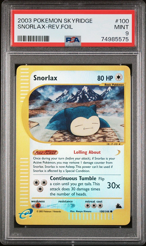 2003 Pokemon Skyridge 100 Snorlax-reverse Foil PSA 9