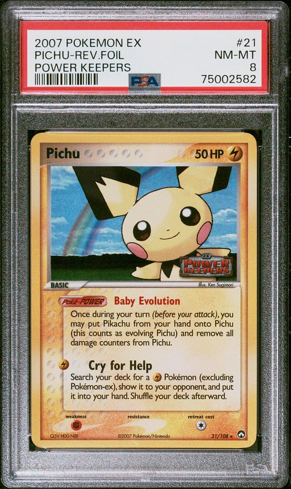 2007 Pokemon Ex Power Keepers 21 Pichu-reverse Foil PSA 8