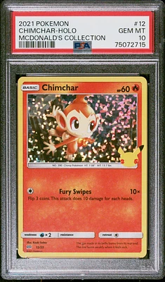 2021 Pokemon Mcdonald's Collection 12 Chimchar-holo PSA 10