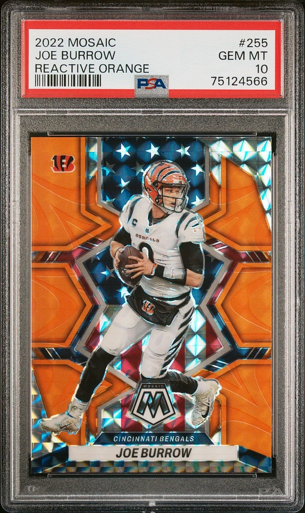 2022 Panini Mosaic 255 Joe Burrow Reactive Orange PSA 10