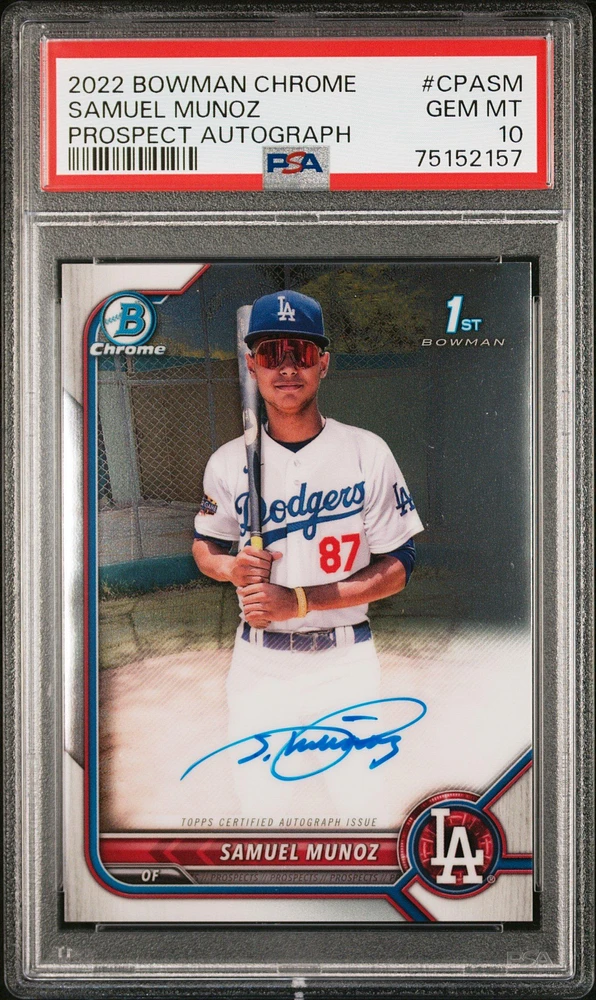 2022 Bowman Chrome Prospect Autographs Cpasm Samuel Munoz PSA 10