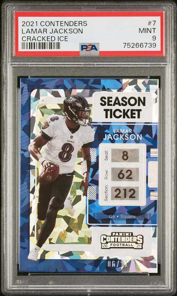 2021 Panini Contenders 7 Lamar Jackson Cracked Ice PSA 9