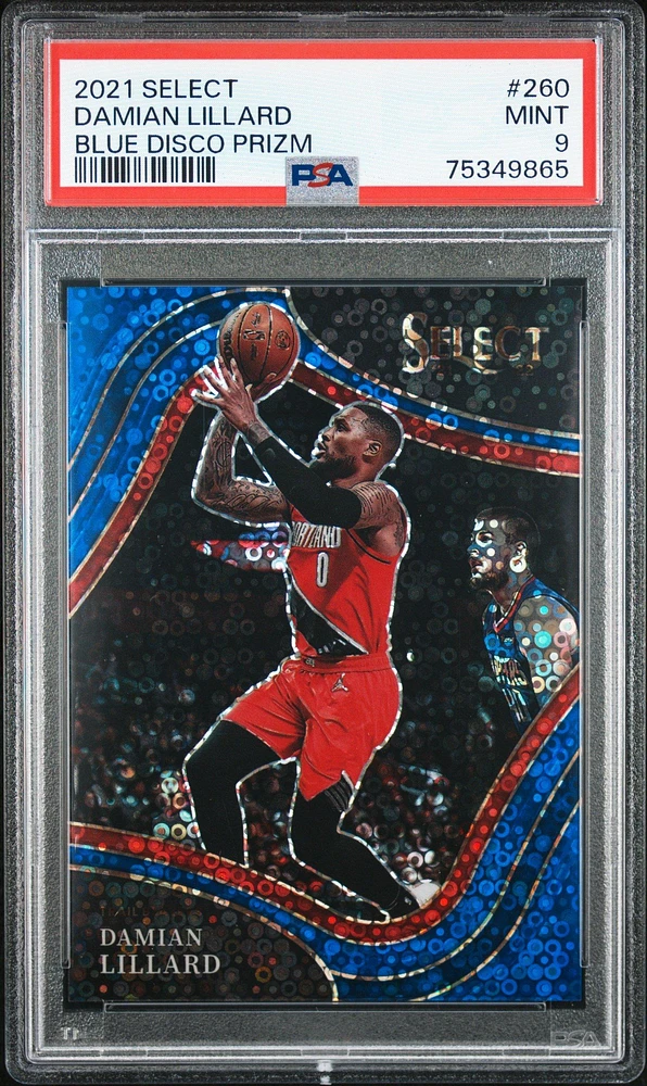 2021 Panini Select 260 Damian Lillard Blue Disco Prizm PSA 9