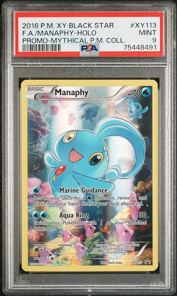 2016 Pokemon Xy Black Star Promo Xy113 Full Art\manaphy-holo Mythical Pokemon Collection PSA 9