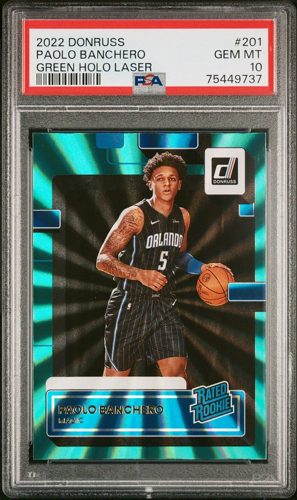 2022 Panini Donruss 201 Paolo Banchero Green Holo Laser PSA 10
