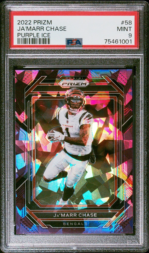 2022 Panini Prizm 58 Ja'marr Chase Purple Ice PSA 9