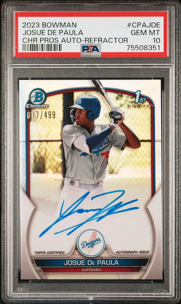 2023 Bowman Chrome Prospect Autographs Cpajde Josue De Paula Refractor PSA 10