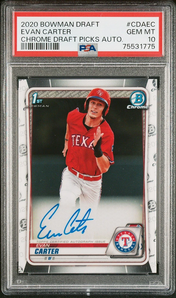 2020 Bowman Draft Chrome Draft Picks Autographs Cdaec Evan Carter PSA 10
