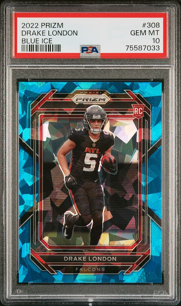 2022 Panini Prizm 308 Drake London Blue Ice PSA 10