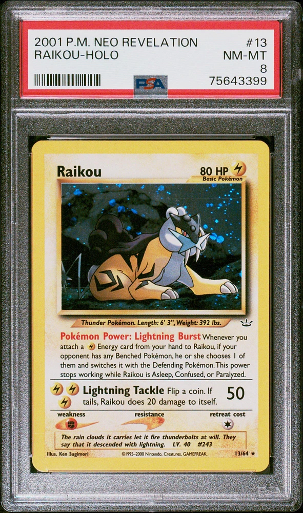 2001 Pokemon Neo Revelation 13 Raikou-holo PSA 8